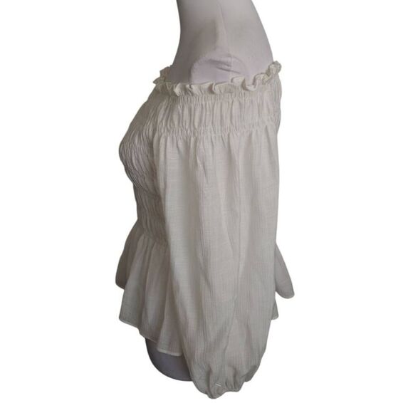 PAPERMOON WHITE OFF-THE-SHOULDER SMOCKED BLOUSE SZ.S EUC. - Picture 2 of 6